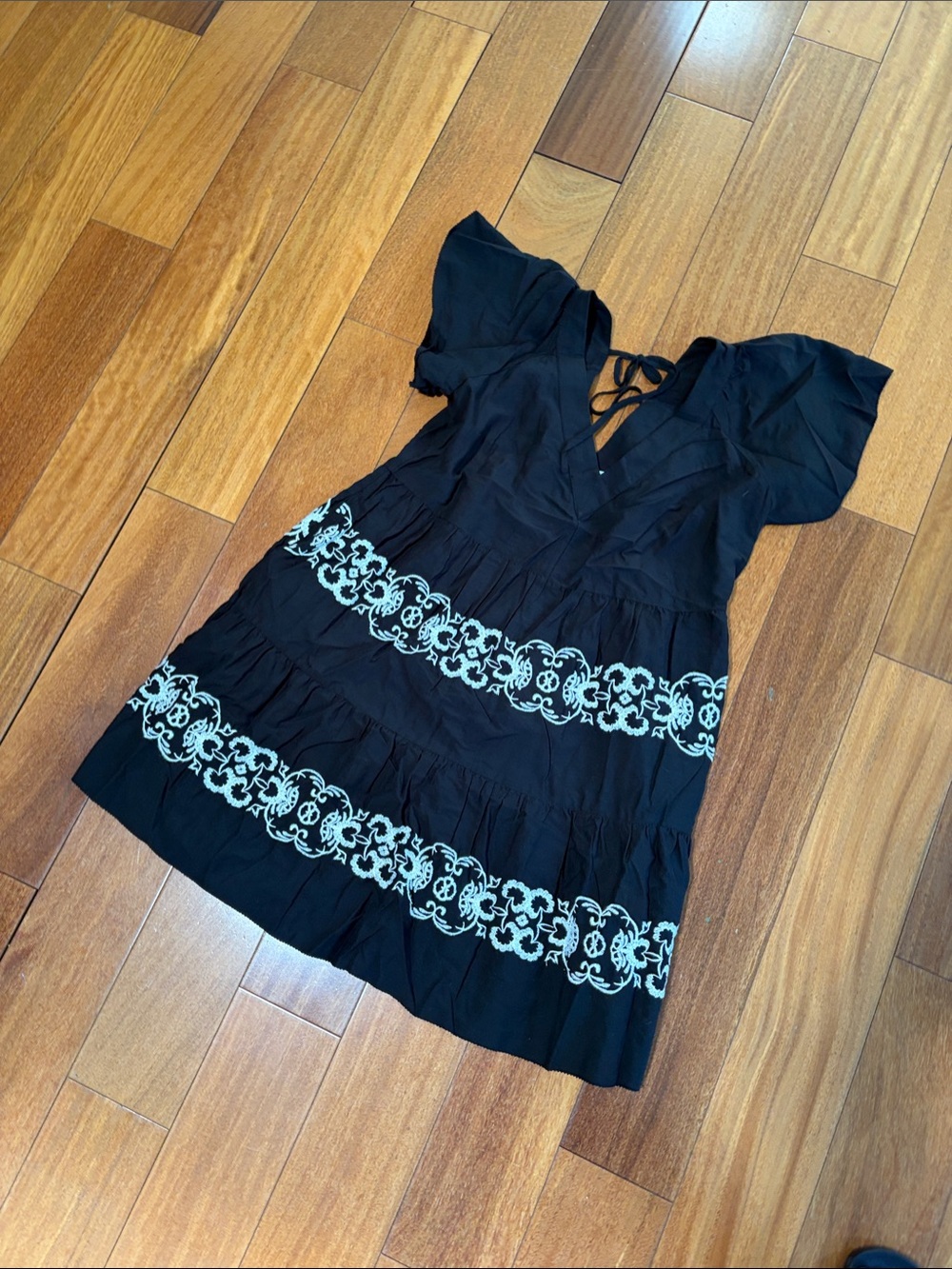 Old Navy Black Mini Dress with White Embroidery
